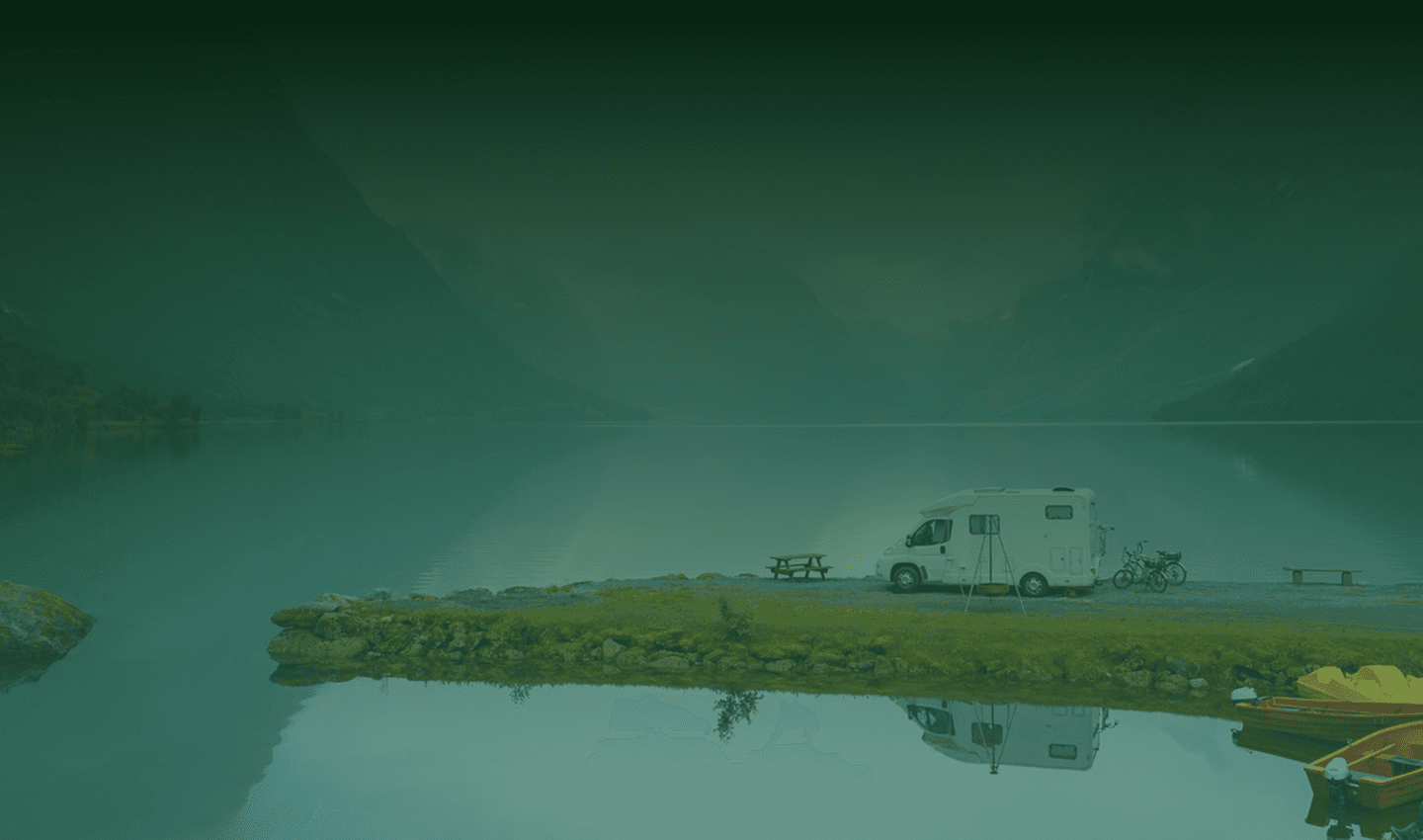 Norwegian fjord with camper van